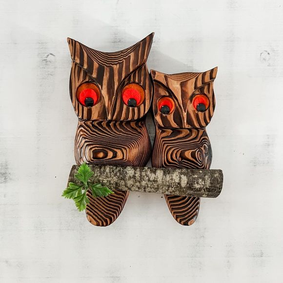 Vintage Wood Owls Wall Decor Witco Style 60s-70s - Picture 1 of 5